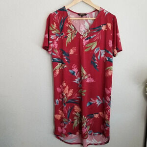CHRISTIAN SIRIANO Women's Floral Print Knee-Length Dress Size Large Red Stretchy